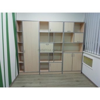 Комплект офисных шкафов дуб молочный, кромка алюминий